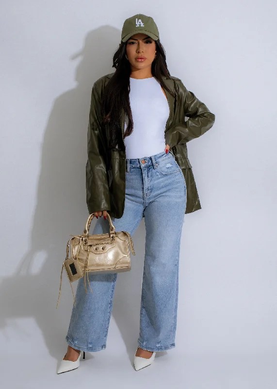 Catching Looks Faux Leather Jacket Green purpose