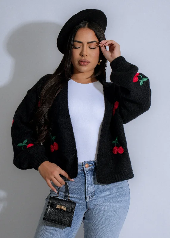 Cherry Delight Knit Sweater Black Refined Women's Velvet