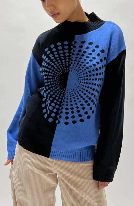 Colour Block Knit Sweater In Navy Hip Women's Retro