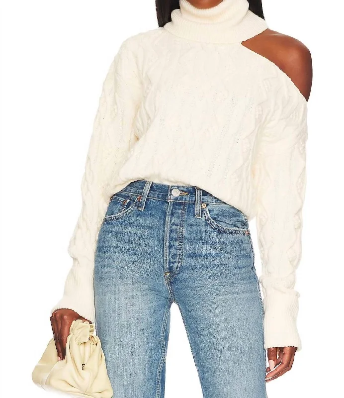 Cropped Cable Knit Raundi Sweater In Ivory Traditional Women's 