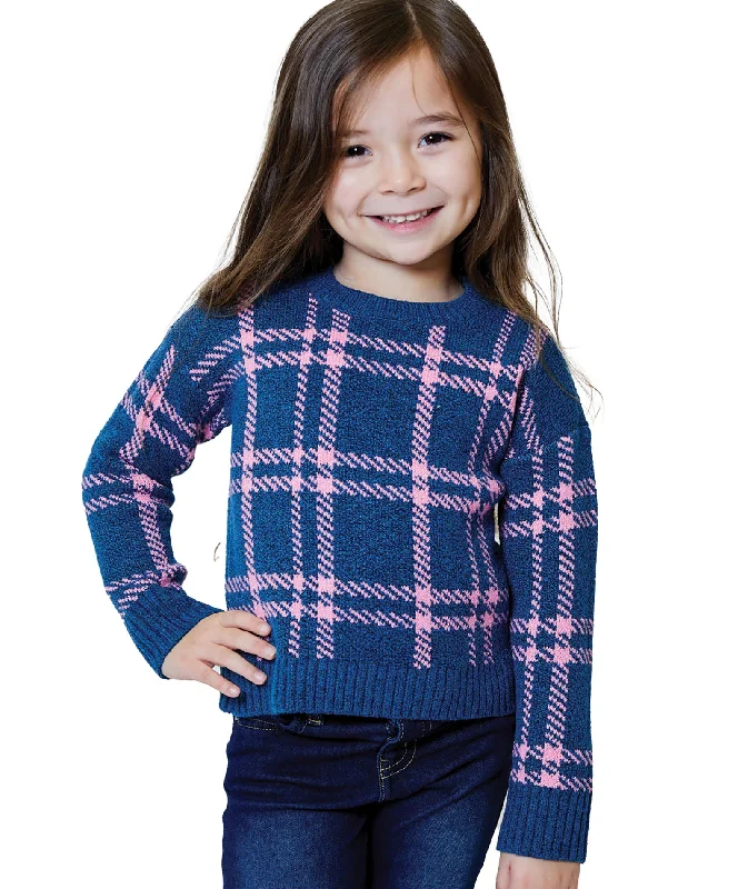 Design History Girls Little Blue Star Plaid Sweater Trendy Women's 