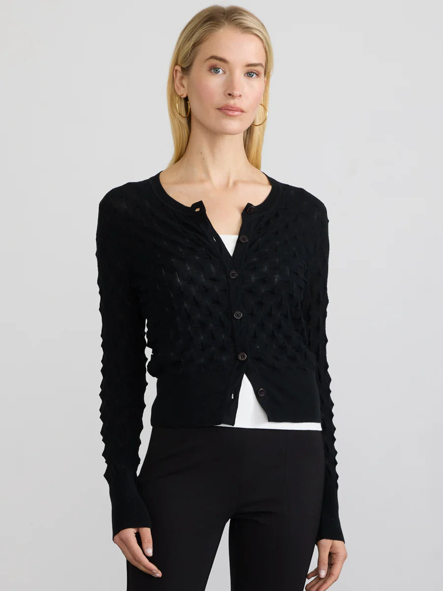 DIMENSIONAL Button Down Cardigan in Black Monochromatic Office Style