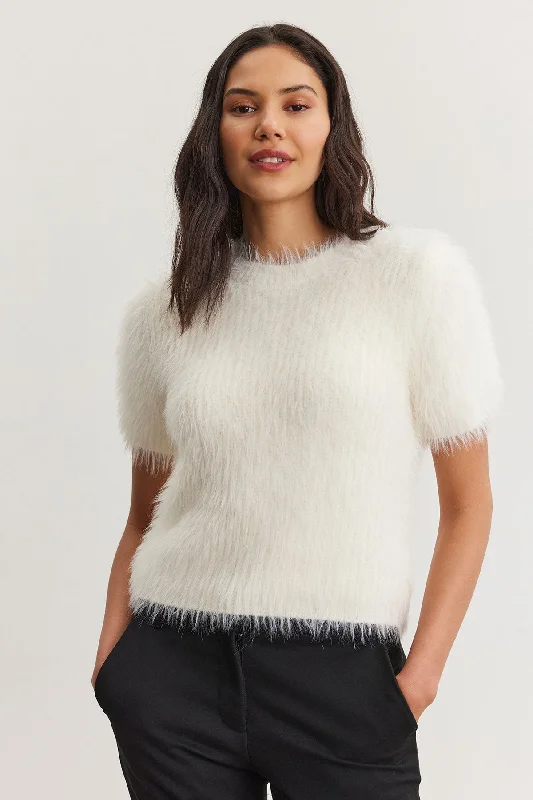 EILA Eyelash Short Sleeve Sweater in Milk Bold Women's Animal Print