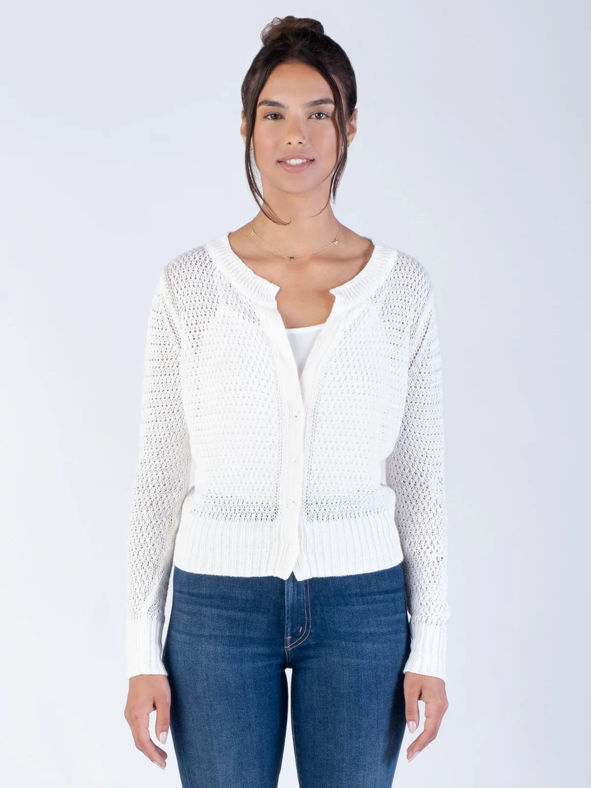 ELODIE Cardigan in White Refined Women's Hand - crafted