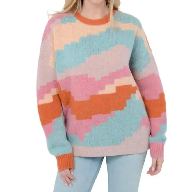 Ersa Sweater In Multi Blue Pink Dynamic Women's Moto