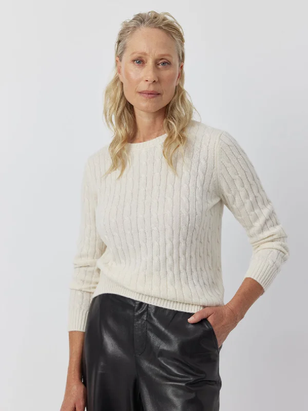 Essential Cashmere Cable Crew Sweater - Cream Streetwear Style for 