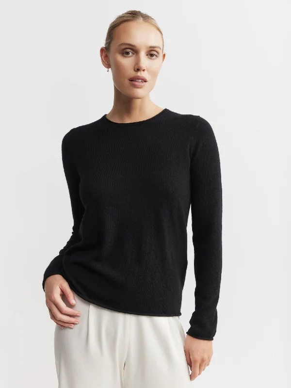 Essential Cashmere Crew Sweater - Black Sporty Women's Athleisure 