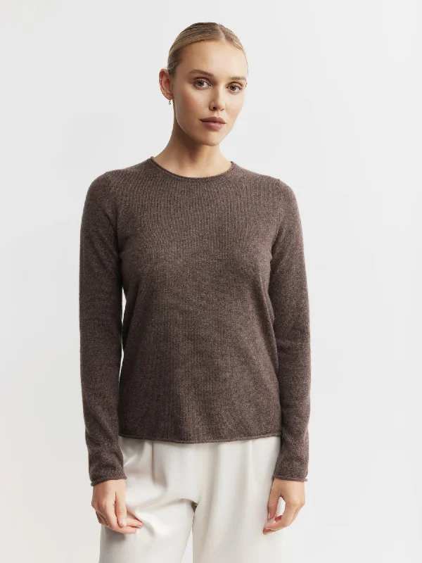 Essential Cashmere Crew Sweater - Brown Melange French