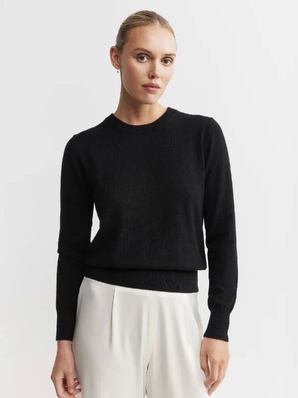 Essential Cashmere Rib Crew Sweater - Black Earthy Women's 