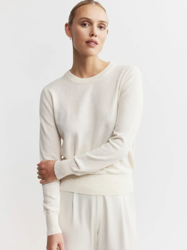 Essential Cashmere Rib Crew Sweater - Cream Elegant Women's 