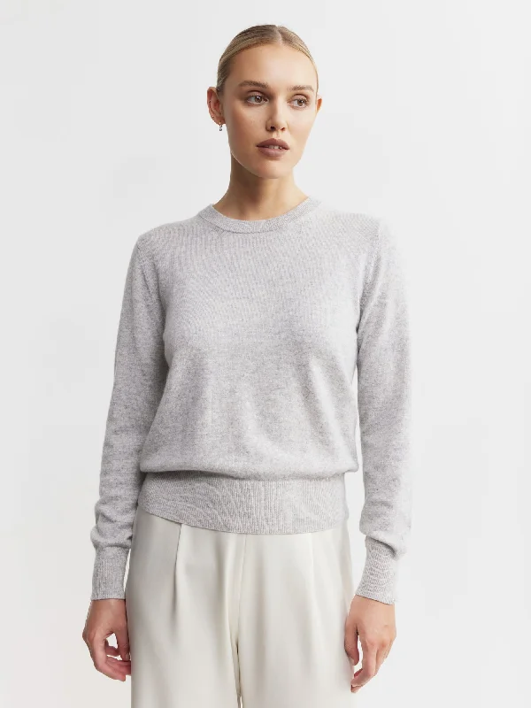 Essential Cashmere Rib Crew Sweater - Grey Melange Stylish Women's Neon