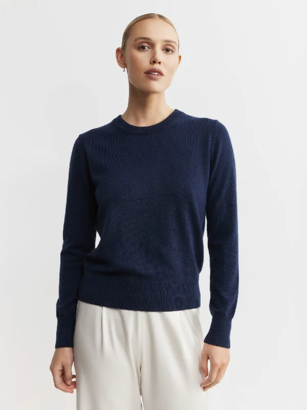 Essential Cashmere Rib Crew Sweater - Navy Bold Women's Animal Print