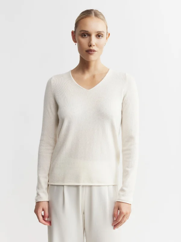 Essential Cashmere V Sweater - Cream Disco