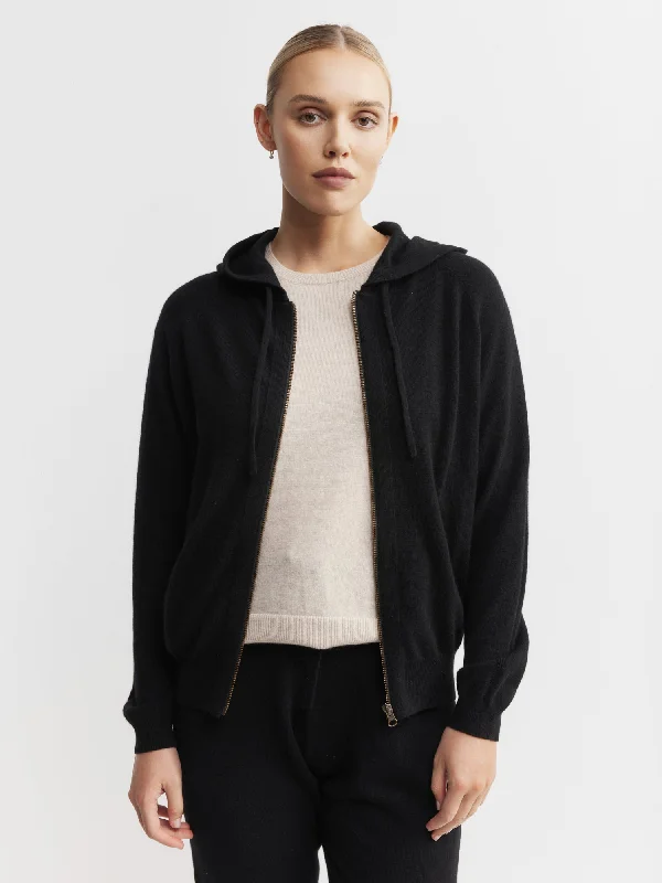 Essential Cashmere Zip Hoodie - Black Business