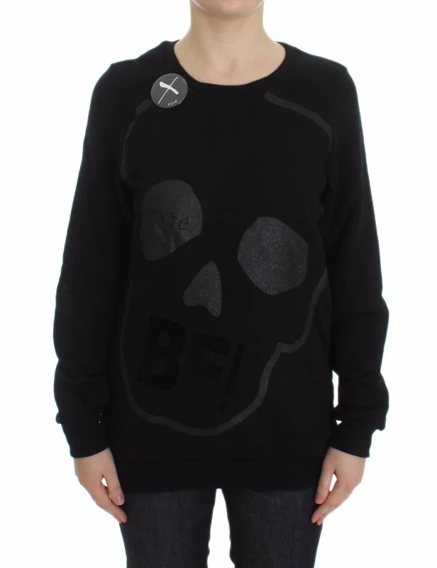 Exte  Cotton Motive Print Crewneck Pullover Women's Sweater Preppy Women's College