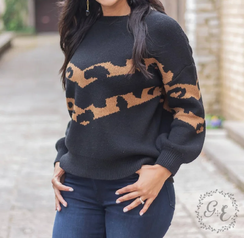 Fall-Ing In Warmth Long Sleeve Pullover Sweater With Balloon Long Sleeve In Black European