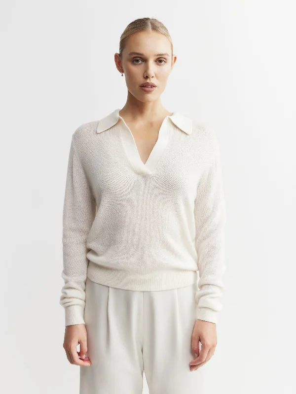 Featherweight Cashmere Polo - Cream Youthful Women's Pop