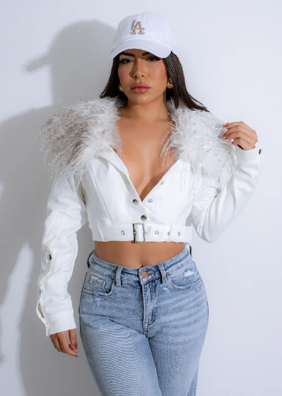 Frostbound Faux Fur Jacket White Trendy Women's 