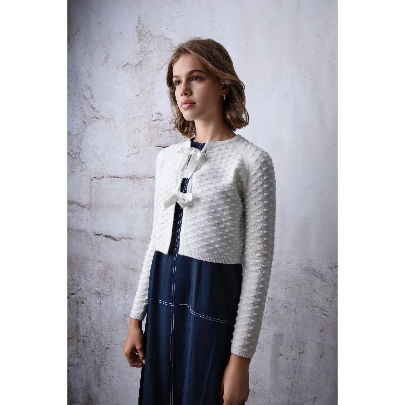Hev Cream Bow Tie Cardigan (HKN540) Sophisticated Women's Tailored