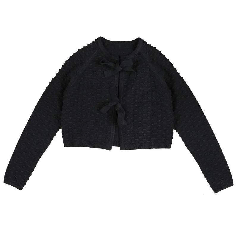 Hev Navy Bow Tie Cardigan (HKN540) Casual Women's Loose - fitting