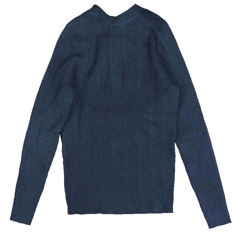 Hev Navy Mock Neck Knit With Back Buttons Unique Women's Upcycled