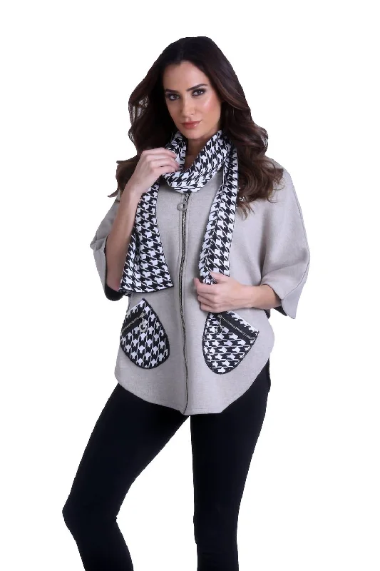 Houndstooth Poncho In Stoneblack (A/s) British Gentlewoman Style