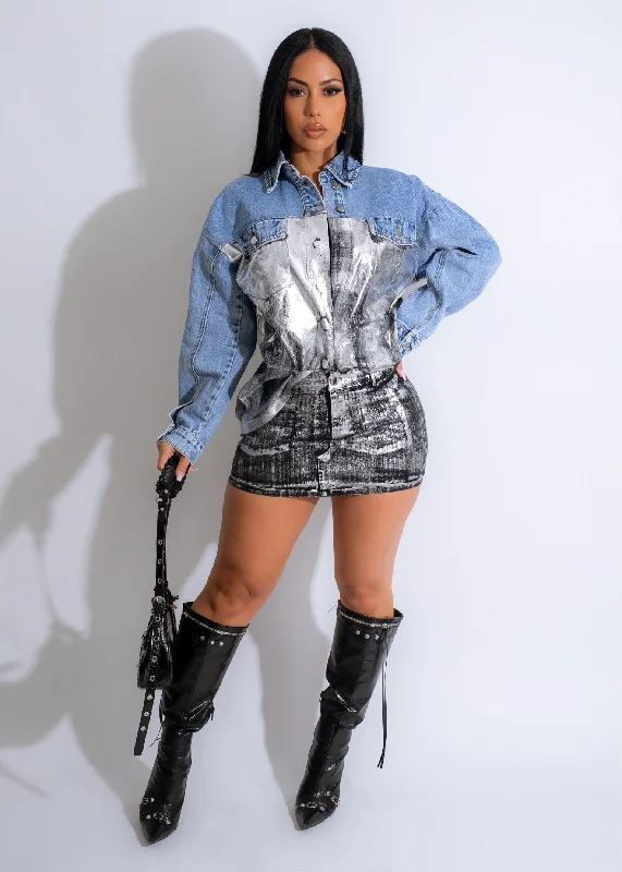 I Dreamed Metallic Jacket Silver Polished Women's Silk