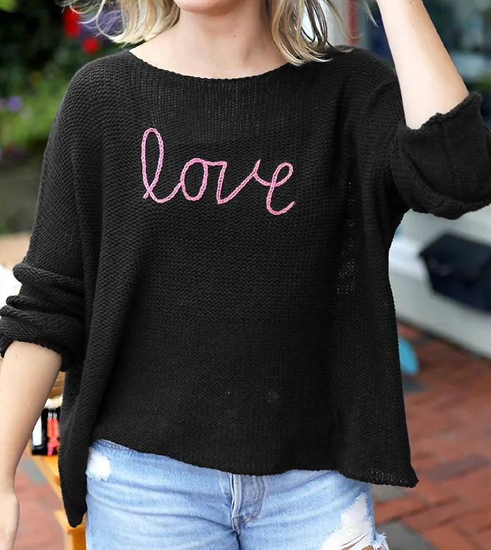 Key West Love Crew Sweater In Black/cherry Pastille Bold Women's Statement