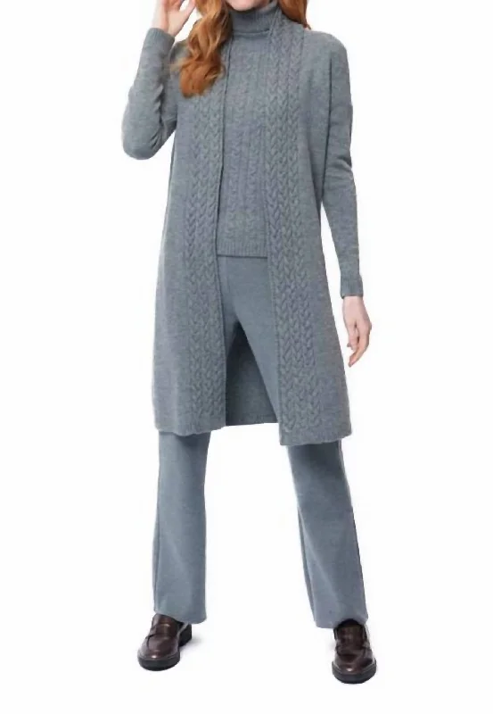 Leana Cable-Knit Belted Coat Gray Refined Women's 