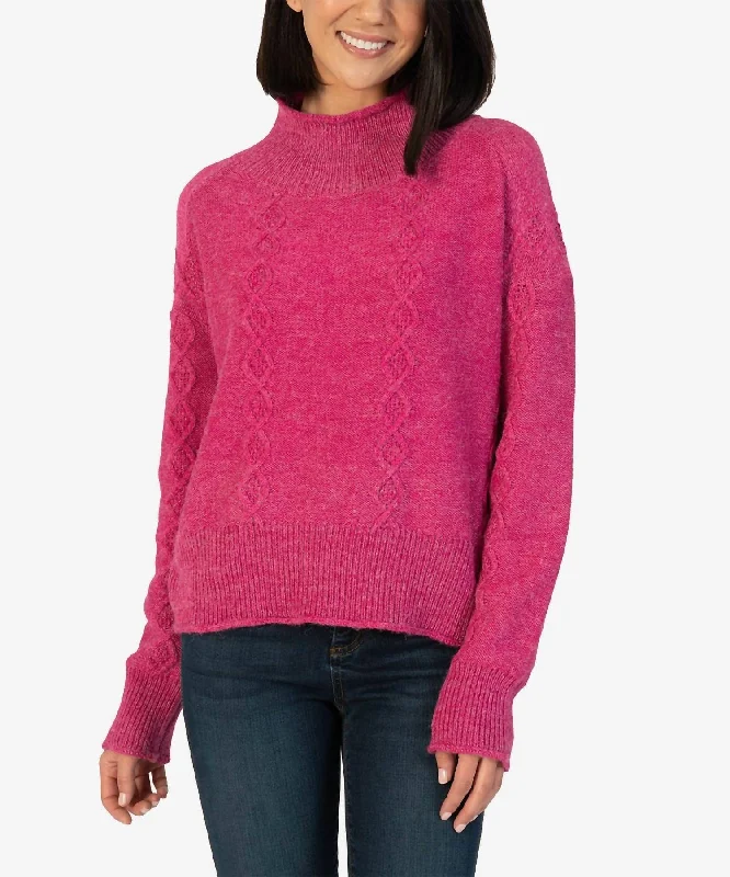 Leona Turtleneck Sweater In Deep Pink Cozy Women's Winter
