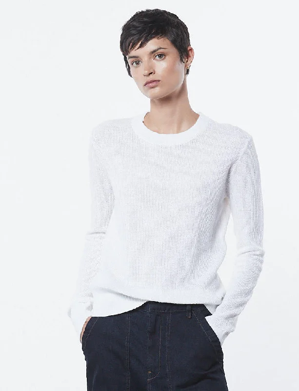 Linen Open Knit Crew Neck Sweater in White Dapper Women's 1920S