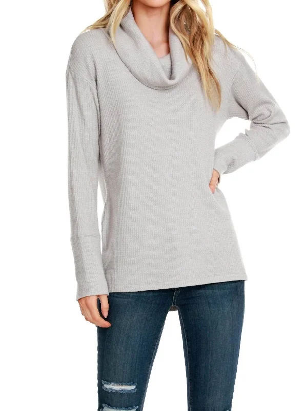 Long Sleeve Cowl Top In Grey Vintage Women's 1970S 