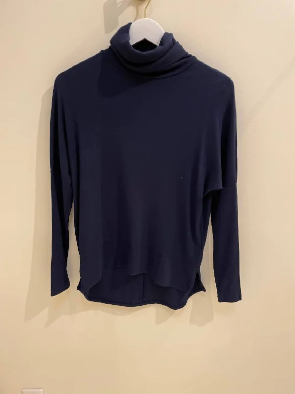 Long Sleeve Rib Turtleneck Top In Harbour Disco