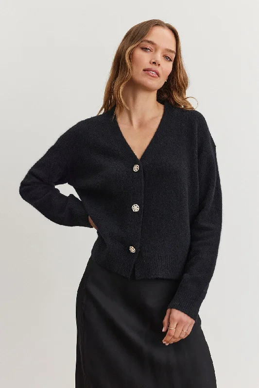 MARTI Alpaca Blend Rhinestone Cardigan in Black Feminine Women's Soft 