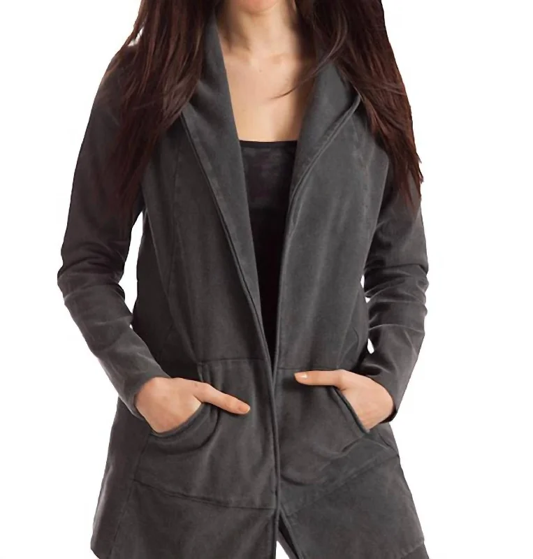 Monica Hooded Draped Cardigan In Charcoal Luxurious Women's High -  end