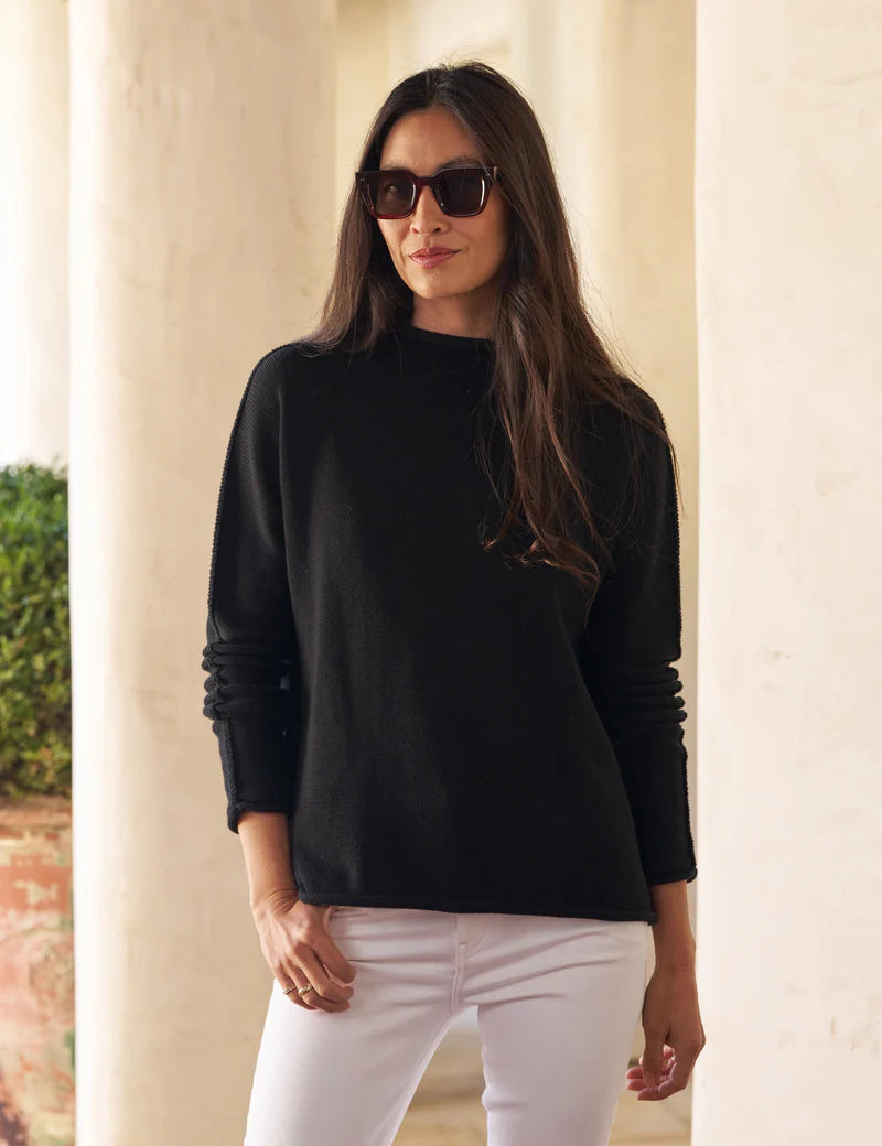 MONTEREY Rolled Neck Cotton Sweater in Black Cool Women's Skate