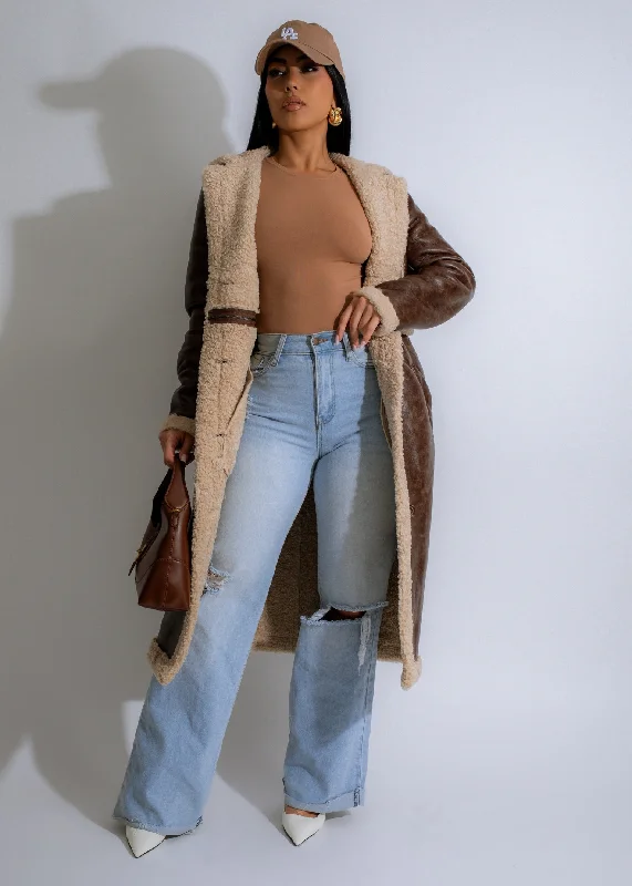 Mountain Lodge Faux Leather Coat Brown Dynamic Women's Moto