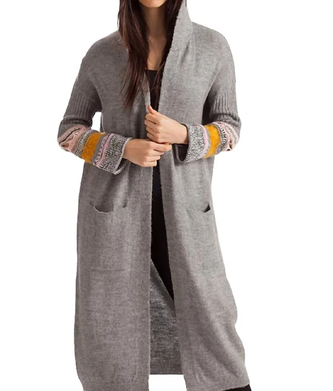 Natalia Long Cardigan With Hood In Gray Multi Traditional Women's 
