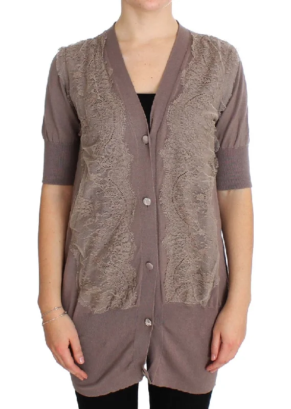 pink MEMORIES  Lace Cotton Cardigan Women's Sweater Laid - back Women's Style