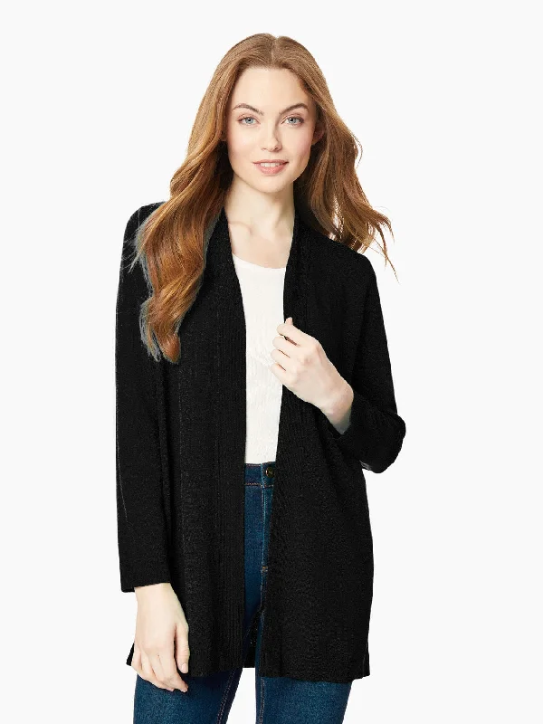 Plus Size Open-Front Ribbed Trim Knit Cardigan Stylish Women's Tropical 