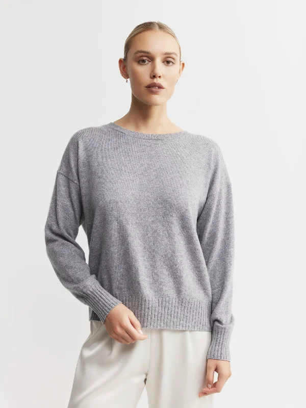 Essential Cashmere Relaxed Crewneck - Dark Grey Melange Refined Women's 