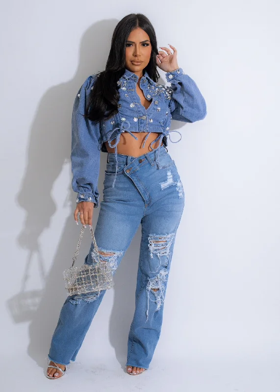 Rock N Roll Denim Diamond Jacket Denim Hip Women's Urban