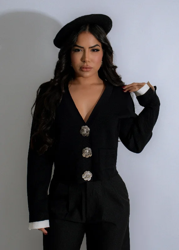Rose Crest Sweater Black Vintage Women's 1970S 