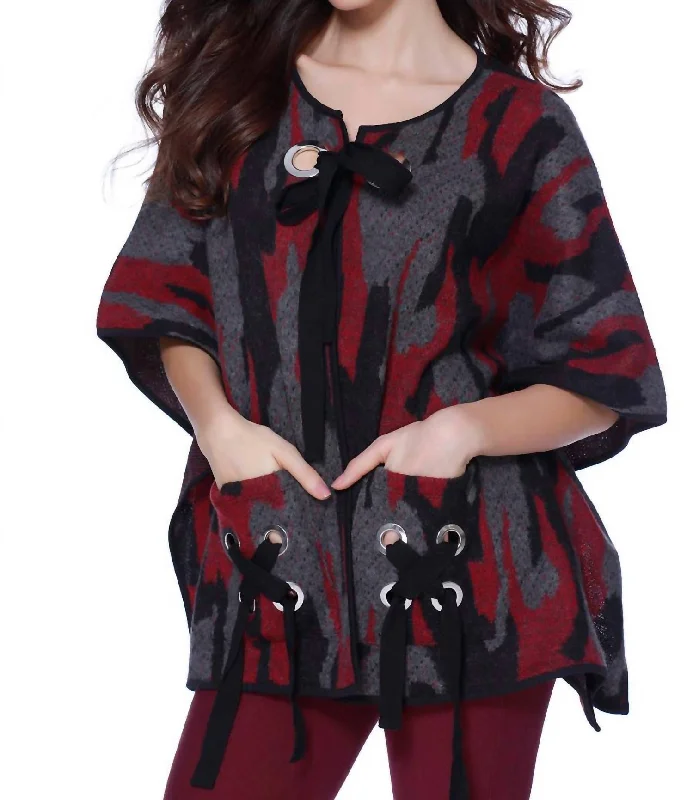 Ryder Lace Up Poncho In Wine Country