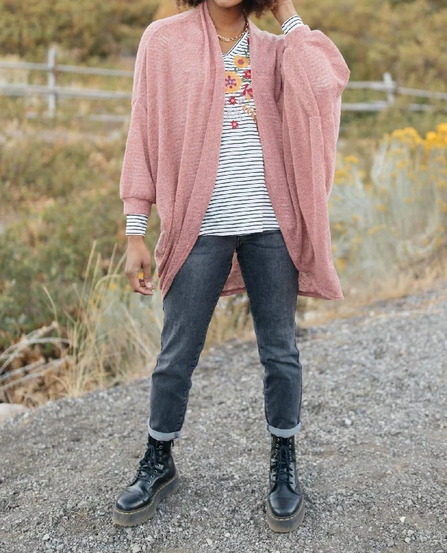 Slouchy Vibe Cardigan In Blush Artistic Women's Hand - painted