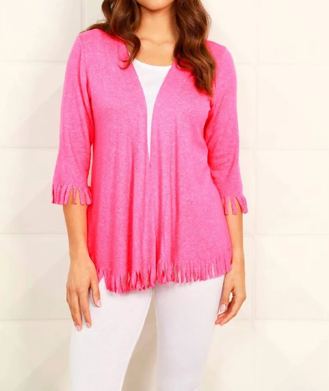 Soft Stretch 3/4 Sleeve Fringe Cardigan In Candy Modern Women's 