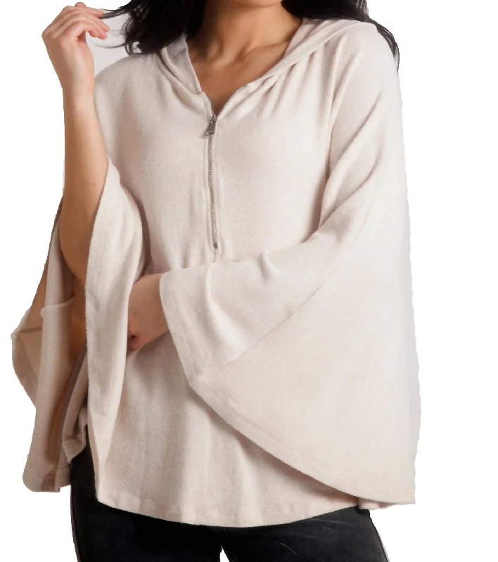 Sophia Kashmira Hooded Poncho In Beige Dapper Women's Bow - adorned