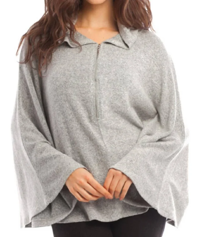 Sophia Kashmira Hooded Poncho In Gray Classic Women's Pin - striped