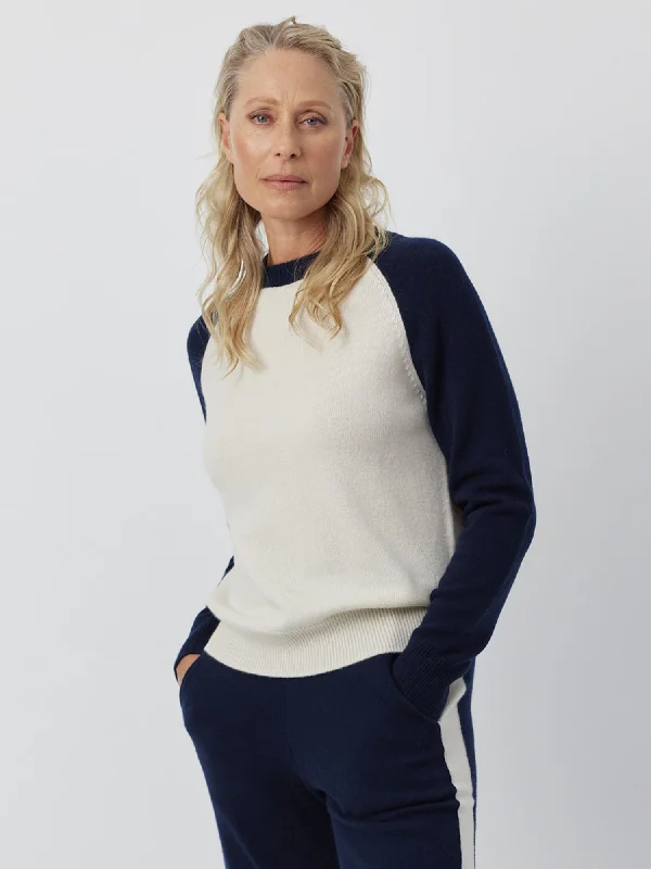 Sport Two Tone Raglan Crew - Cream/Dark Navy Cashmere