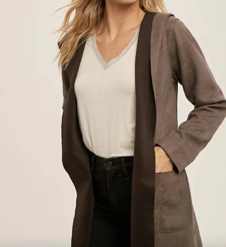 Suede Jacket In Charcoal Elegant Women's Formal 